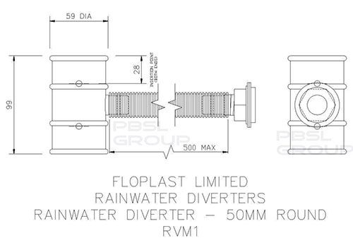 FloPlast Mini Gutter Rain Diverter - 50mm Black