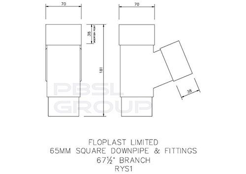 FloPlast Square Downpipe Branch - 112 Degree x 65mm White