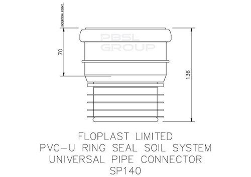 FloPlast Universal Adaptor - Ring Seal Soil PVC Pipe to Cast Iron Or Clay Drainage - Grey