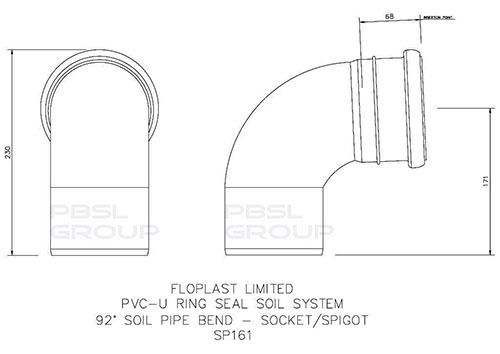 FloPlast Ring Seal Soil Bend Single Socket - 92.5 Degree x 110mm White