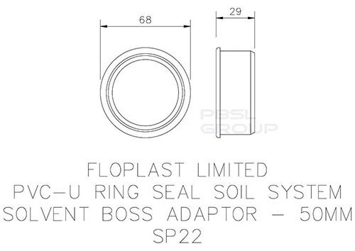 FloPlast Solvent Weld Soil Boss Adaptor - 50mm Grey