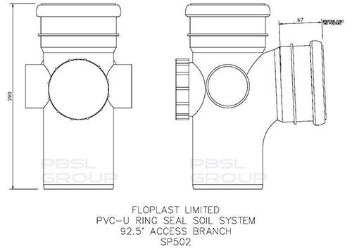 FloPlast Ring Seal Soil Access Branch - 92.5 Degree x 110mm Grey