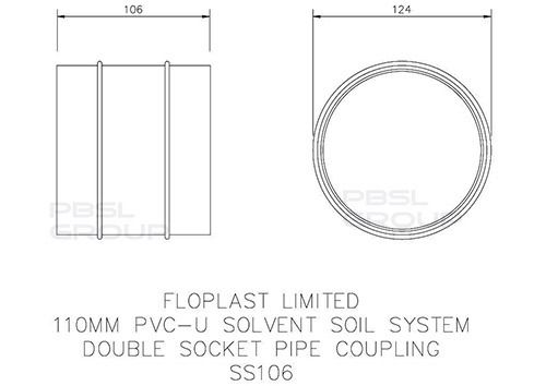 FloPlast Solvent Weld Soil Coupling Double Socket - 110mm Olive Grey