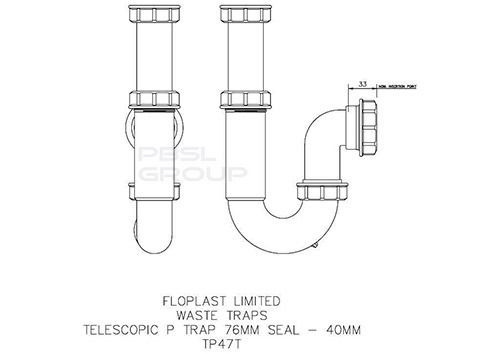 FloPlast Telescopic Adjustable Height P Trap - 40mm White