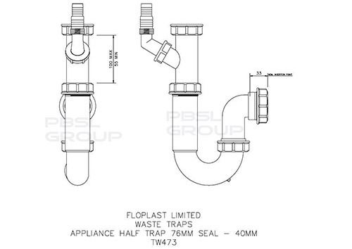 FloPlast Washing Machine Trap - 76mm Seal x 40mm White