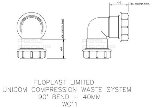 FloPlast Multi Fit Compression Waste Bend - 90 Degree x 40mm