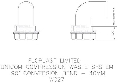 FloPlast Multi Fit Compression Waste Bend Conversion - 90 Degree x 40mm