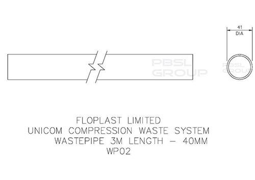 FloPlast Push Fit Waste Pipe - 40mm x 3mtr Grey
