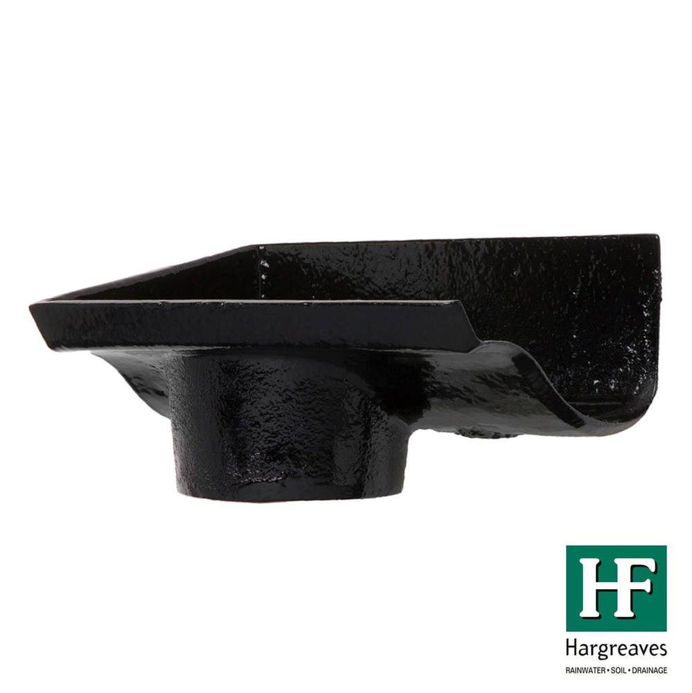Cast Iron Ogee Gutter Left Hand Stopend Outlet - 100mm for 65mm Downpipe Black