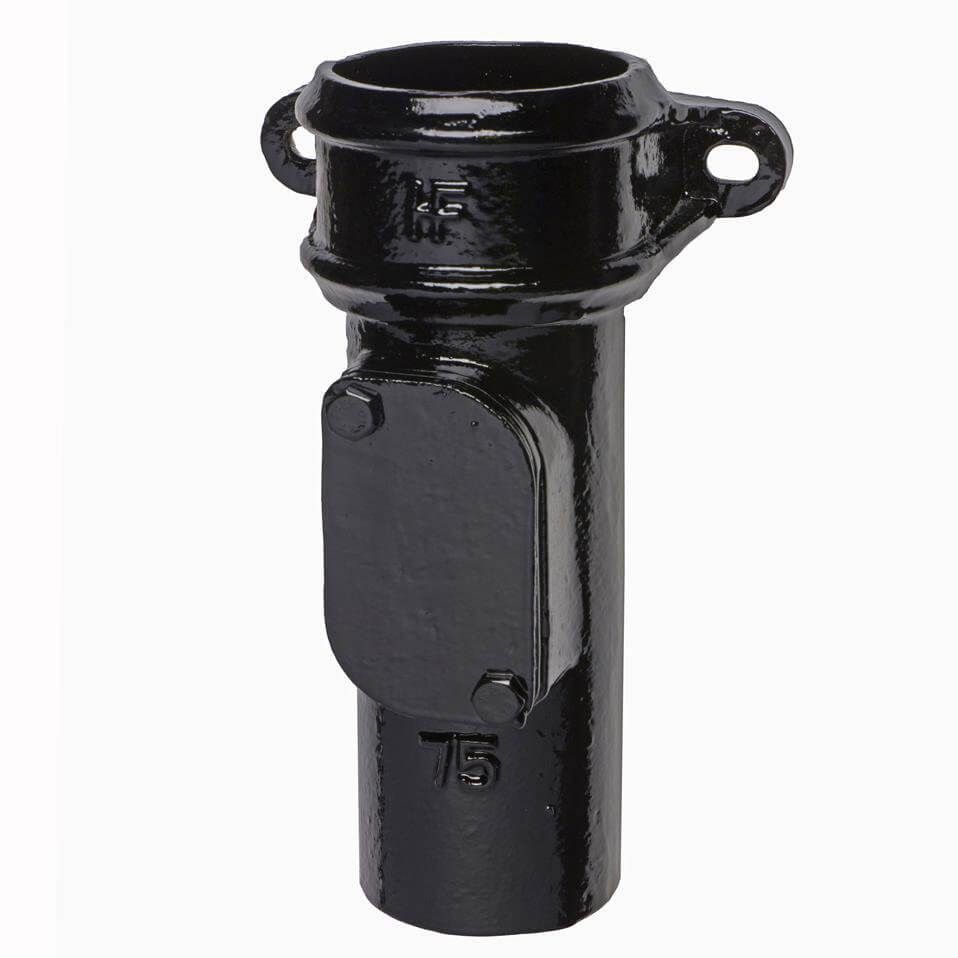 Cast Iron Round Downpipe Eared Access Pipe - 65mm Black