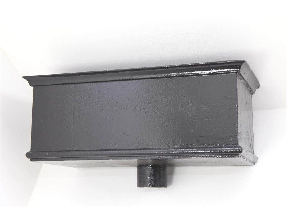 Cast Iron Rectangular Hopper Head Long Outlet - 355mm for 65mm Downpipe Black