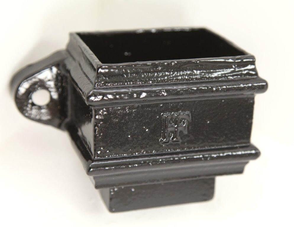 Cast Iron Square Downpipe Eared Loose Socket with Spigot - 75mm Black