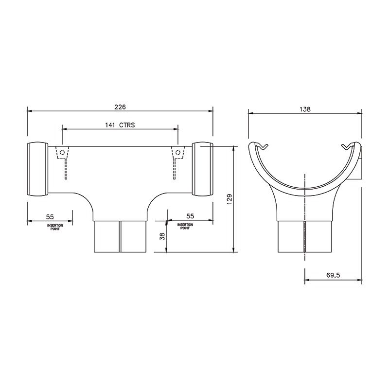 FloPlast Half Round Gutter Running Outlet - 112mm Brown