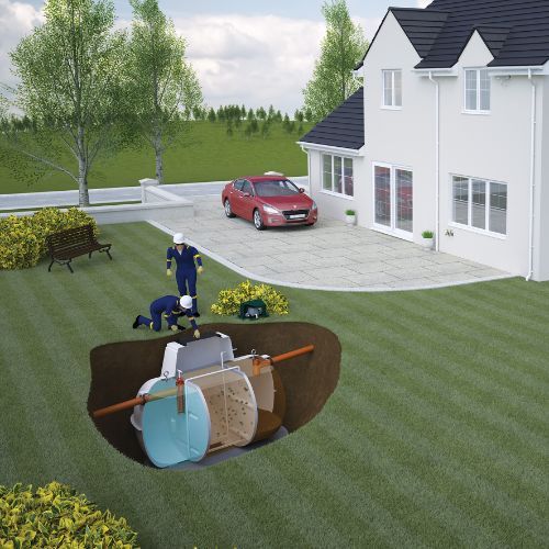 Marsh ENSIGN 6 Person Sewage Treatment Plant with Pressure Switch Beacon Alarm & 500mm Riser - Pumped Outlet