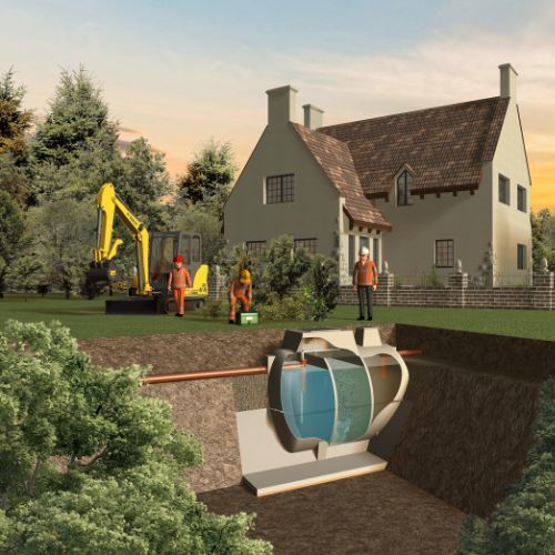 Marsh ENSIGN 16 Person Sewage Treatment Plant with Pressure Switch Beacon Alarm & 750mm Riser & 300mm AVR Unit - Pumped Outlet