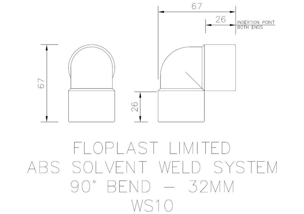 FloPlast Solvent Weld Waste Bend Knuckle - 90 Degree x 32mm White - Pack of 25