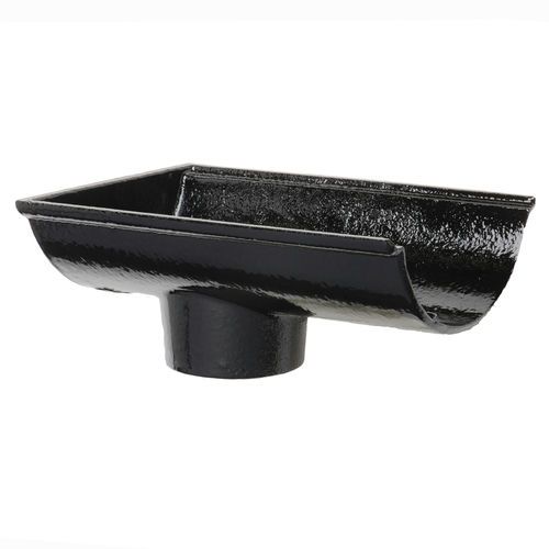 Cast Iron Beaded Half Round Gutter Stopend Outlet Spigoted - 150mm for 75mm Downpipe Black