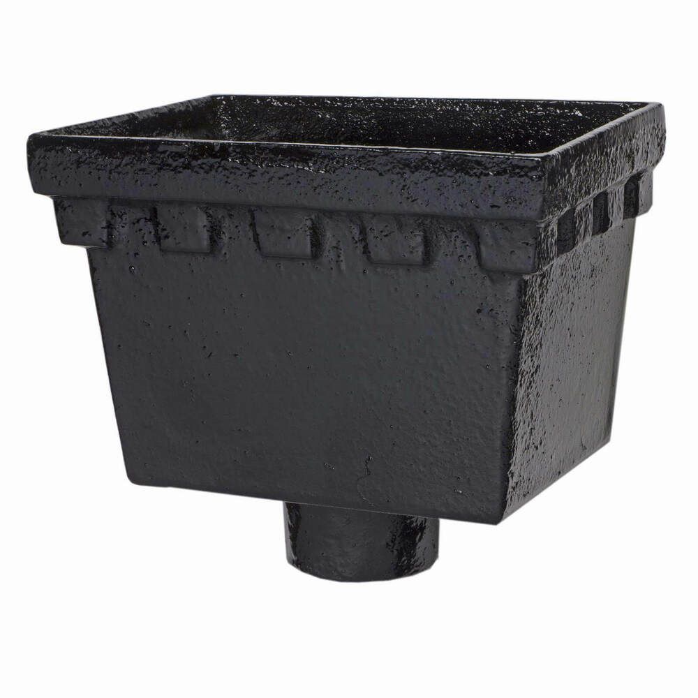 Cast Iron Rectangular Hopper Head Castellated Outlet - 225mm for 65mm Downpipe Black