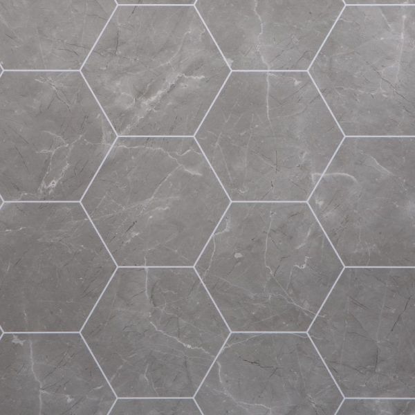 Bathroom Wall Panel - 1000mm x 2400mm x 10mm Grout Line Lunar Stone Hexagon Tile