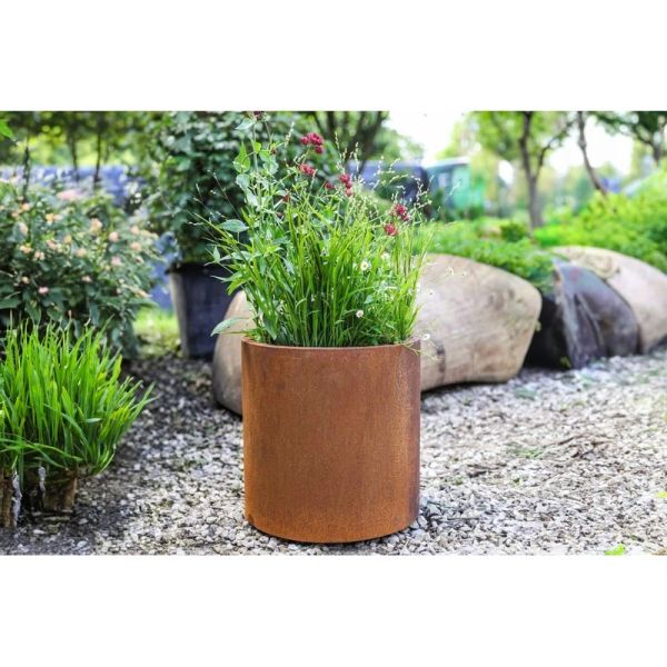 Corten Steel Straight Cylinder Planter - 400mm x 400mm
