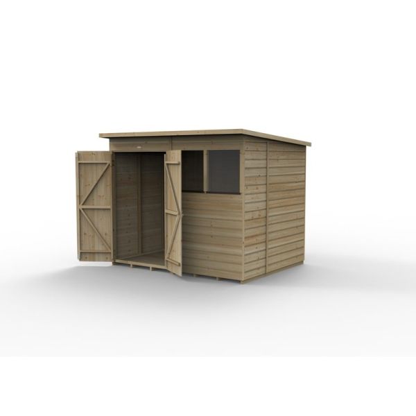 Forest Garden Shiplap Pent Shed - 2 Window Double Door - 8' x 6'
