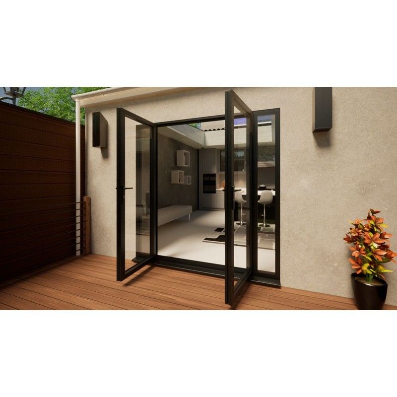 Aluminium French Door Part Q Compliant - 1500mm Anthracite Grey Open Out - 2x 300mm Sidescreens