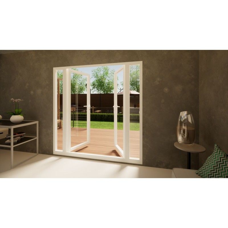 Aluminium French Door Part Q Compliant - 1500mm White Open Out - 2x 300mm Sidescreens