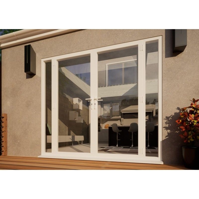 Aluminium French Door Part Q Compliant - 1800mm White Open Out - 2x 300mm Sidescreens