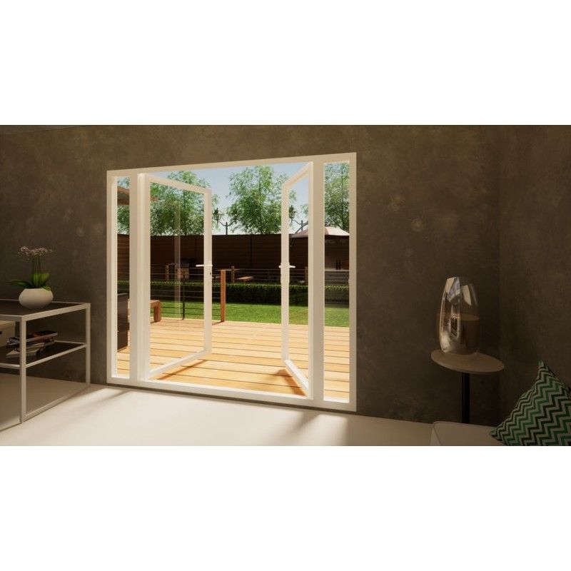 Aluminium French Door Part Q Compliant - 1800mm White Open Out - 2x 300mm Sidescreens