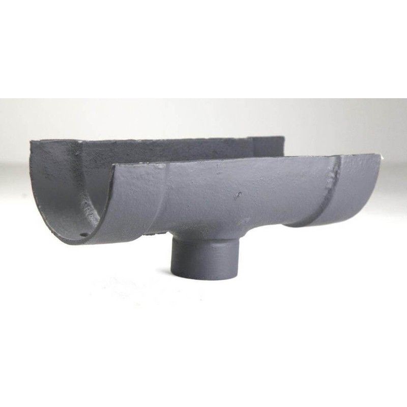 Cast Iron Deep Half Round Gutter Running Outlet - 100mm for 65mm Downpipe Primed