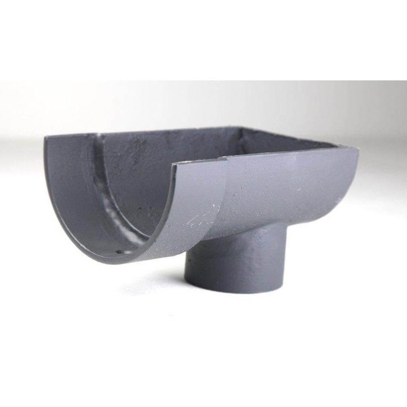 Cast Iron Deep Half Round Gutter Stopend Outlet - 125mm for 75mm Downpipe Primed