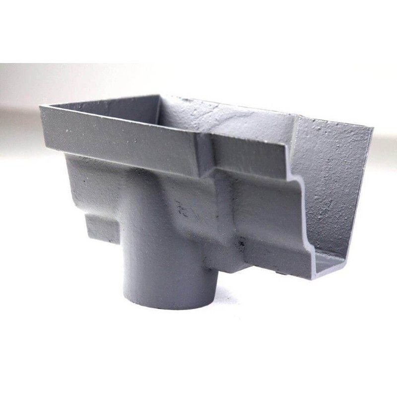 Cast Iron Moulded Ogee Gutter Left Hand Stopend Outlet - 100mm for 65mm Downpipe Primed