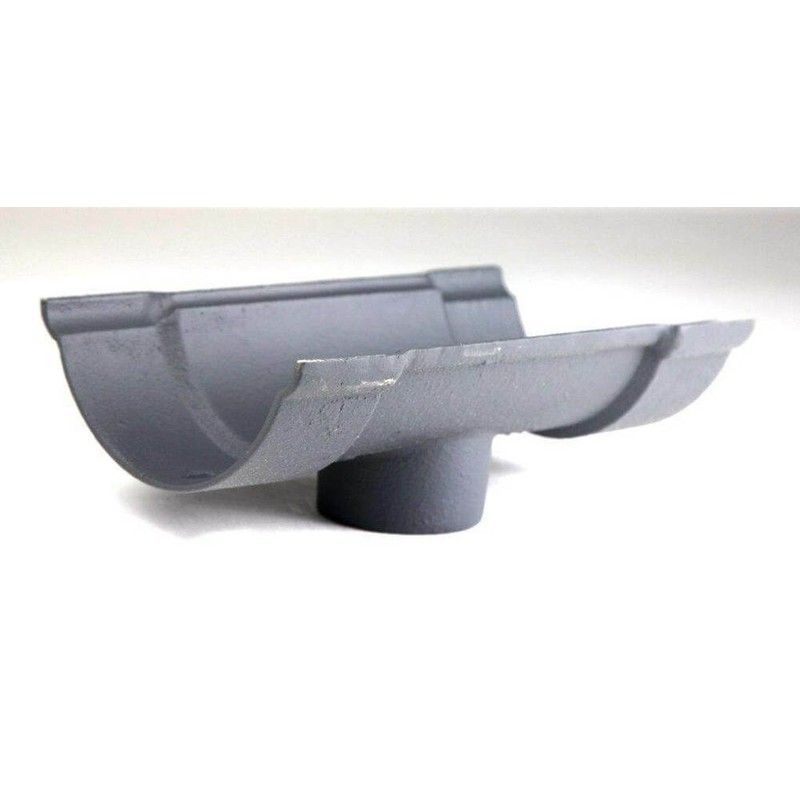 Cast Iron Beaded Half Round Gutter Running Outlet - 115mm for 75mm Downpipe Primed