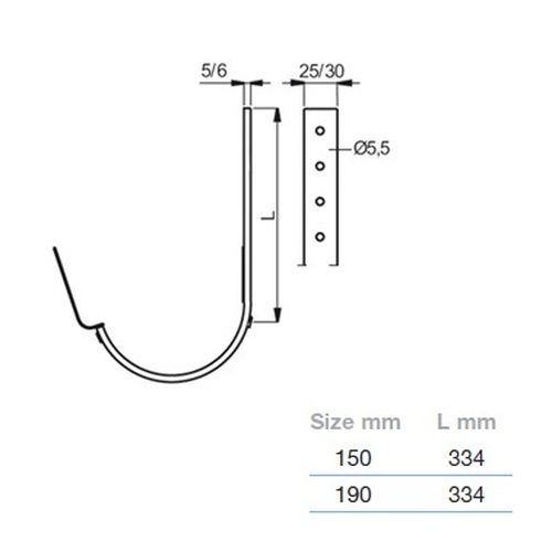 Lindab Magestic Steel Gutter 330mm Flex-Fit Rafter Bracket - 150mm Galvanised