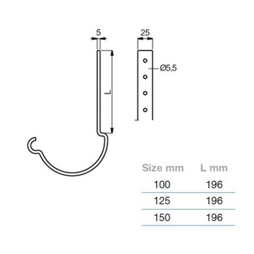 Lindab Magestic Steel Gutter 200mm Rafter Bracket - 150mm Galvanised