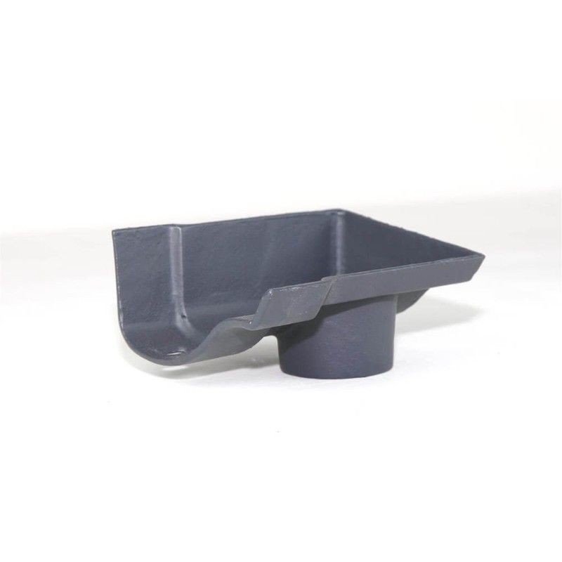 Cast Iron Ogee Gutter Right Hand Stopend Outlet - 115mm for 75mm Downpipe Primed