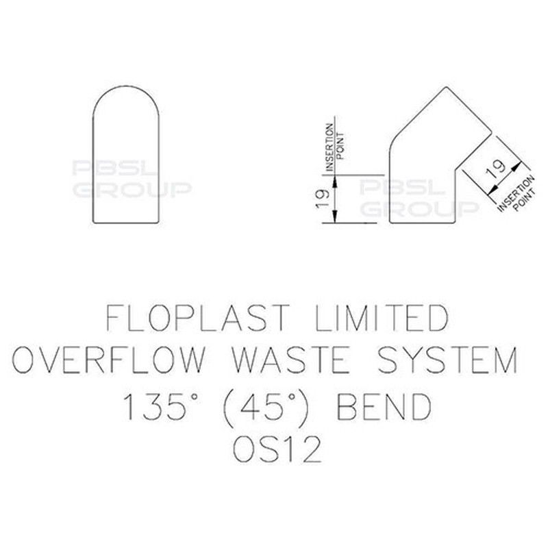 FloPlast Overflow Bend - 135 Degree x 21.5mm White