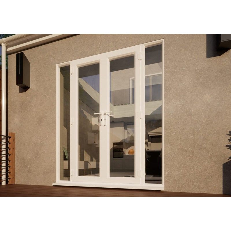 PVC French Door - 1200mm White Open Out - 2x 300mm Sidescreens