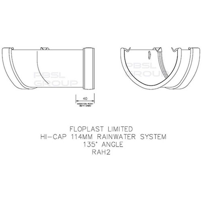 FloPlast Deepflow/ Hi-Cap Gutter Angle - 135 Degree x 115mm x 75mm Black