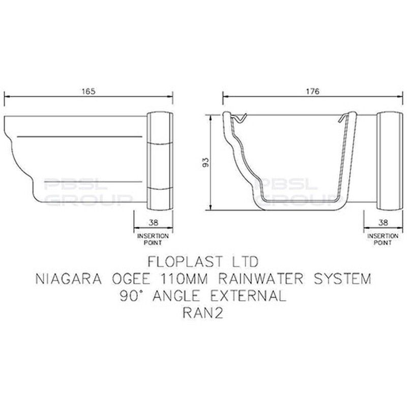 FloPlast Ogee Gutter External Angle - 90 Degree x 110mm x 80mm Anthracite Grey