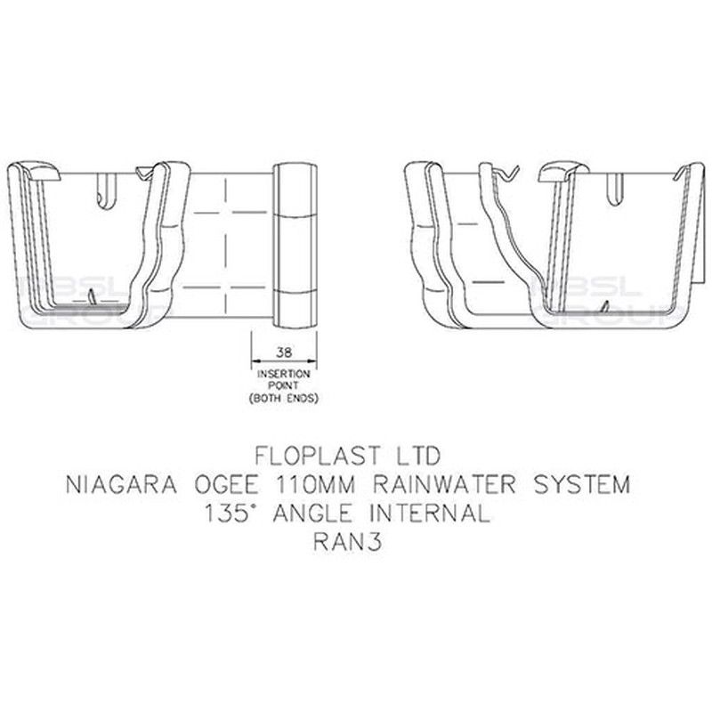 FloPlast Ogee Gutter Internal Angle - 135 Degree x 110mm x 80mm White