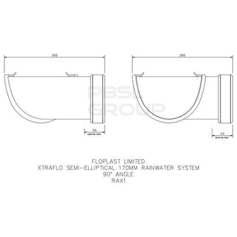 FloPlast Industrial/ Xtraflo Gutter Angle - 90 Degree x 170mm Black