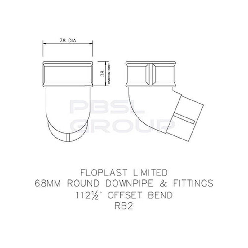 FloPlast Round Downpipe Offset Bend - 112.5 Degree x 68mm Black