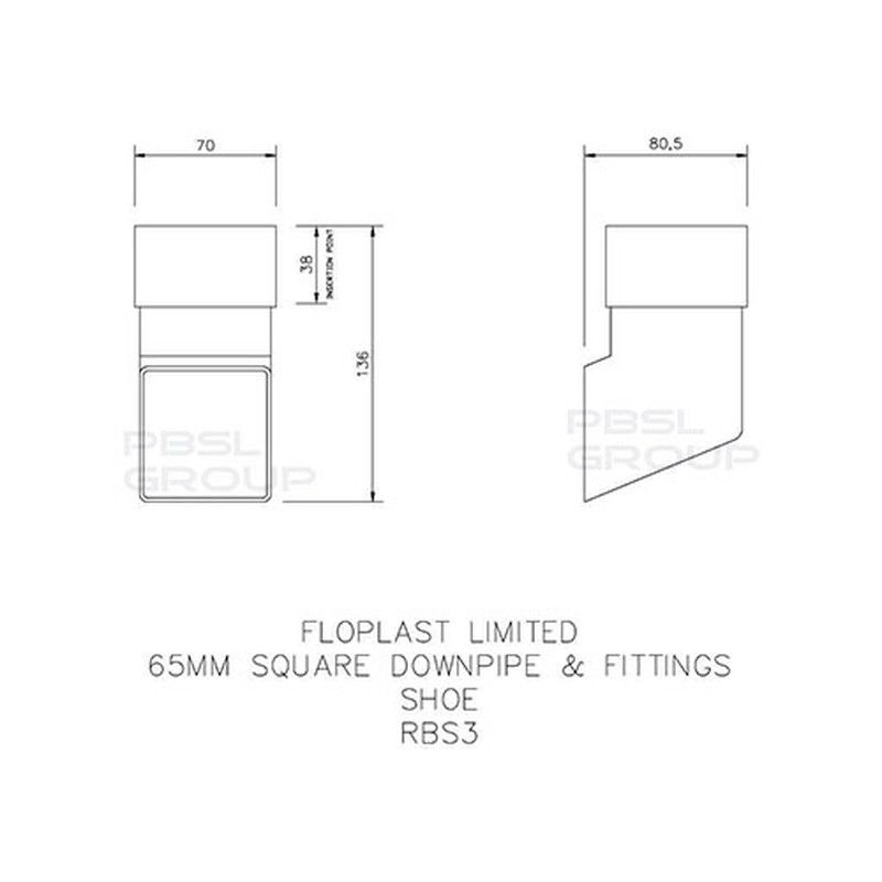 FloPlast Square Downpipe Shoe - 65mm Brown