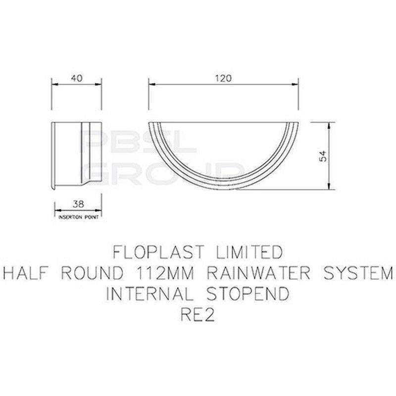 FloPlast Half Round Gutter Internal Stopend - 112mm Black