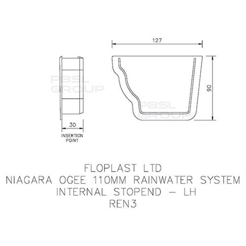 FloPlast Ogee Gutter Internal Stopend Left Hand - 110mm x 80mm Brown