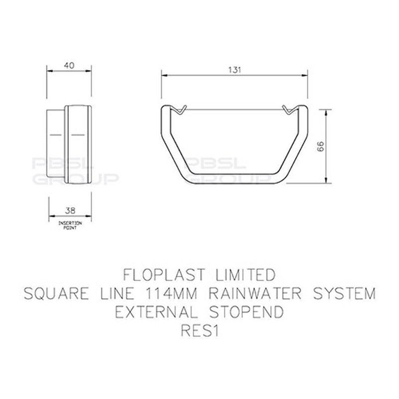 FloPlast Square Gutter External Stopend - 114mm Black - Pack of 2