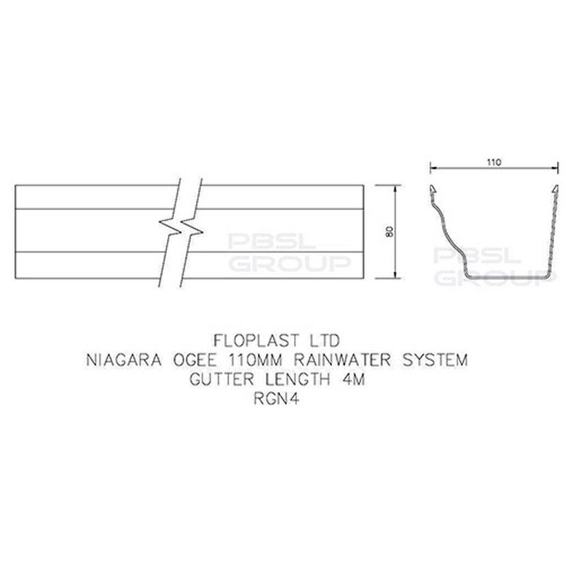 FloPlast Ogee Gutter - 110mm x 80mm x 4mtr Brown