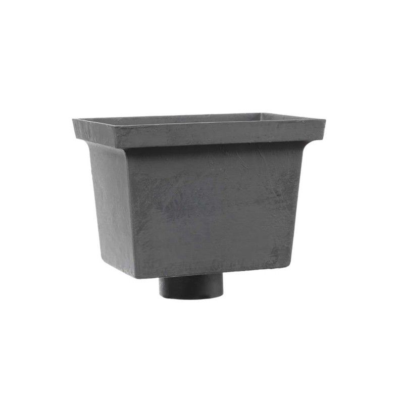Cast Iron Rectangular Standard Hopper Head Plain Outlet - 305mm for 75mm Downpipe Grey Primed