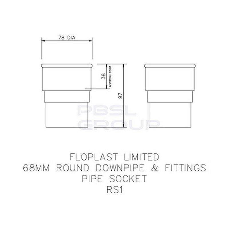 FloPlast Round Downpipe Socket - 68mm Grey